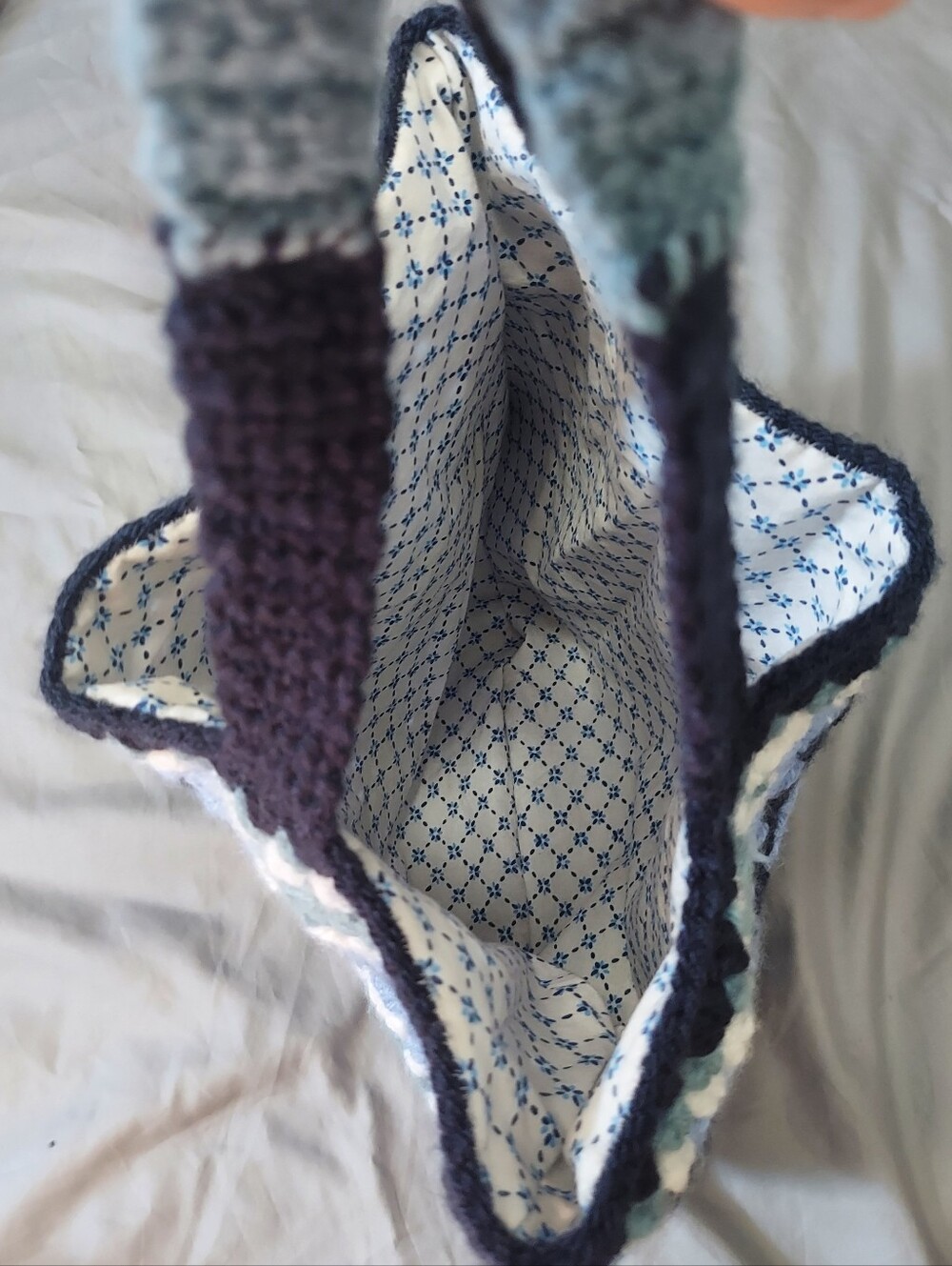Granny Squares Crochet Tote Bag Handmade Fully Lined Blue, Navy, White - Picture 5 of 8